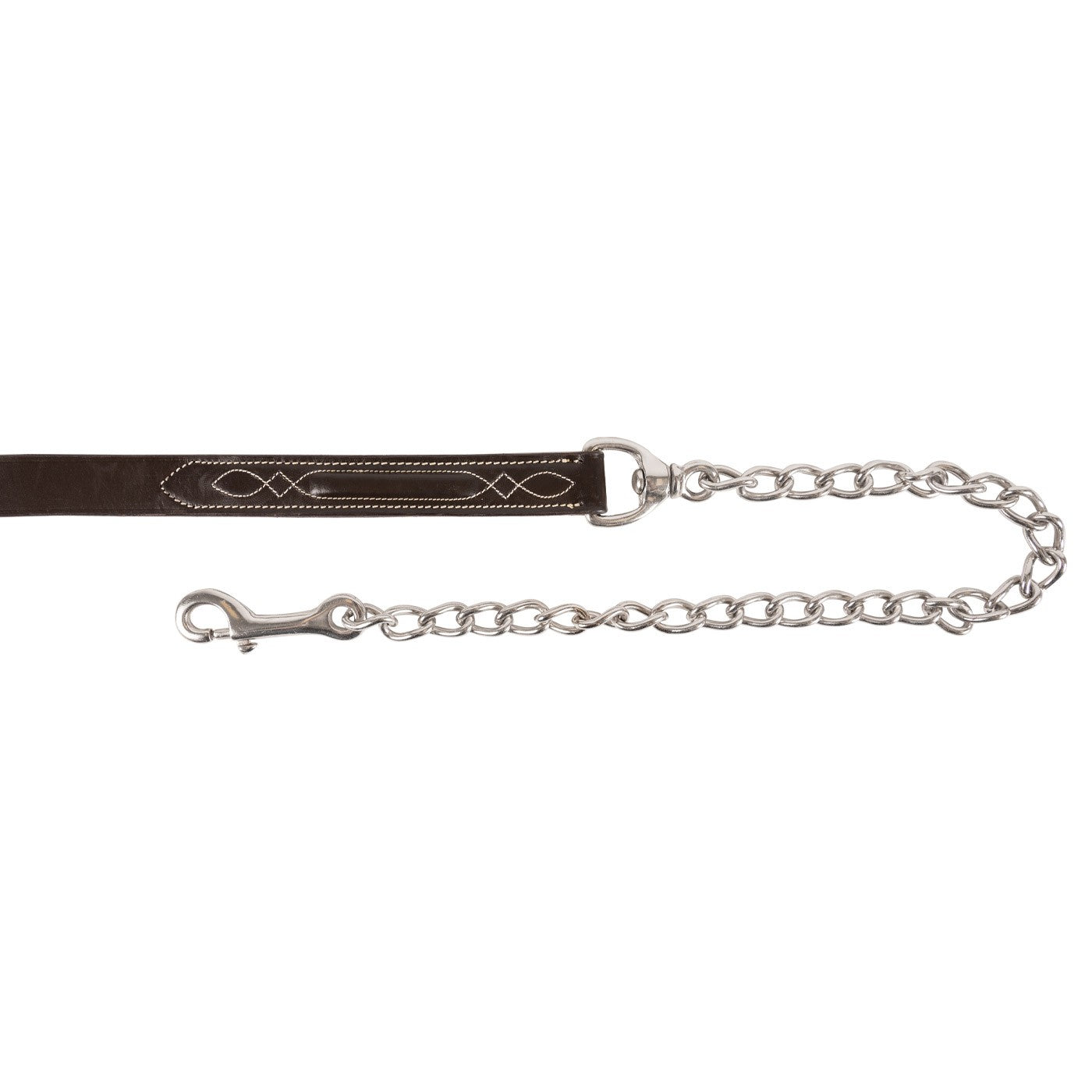 Mondega Fancy Stitched Leather Lead W/ 24 in. Silver Chain
