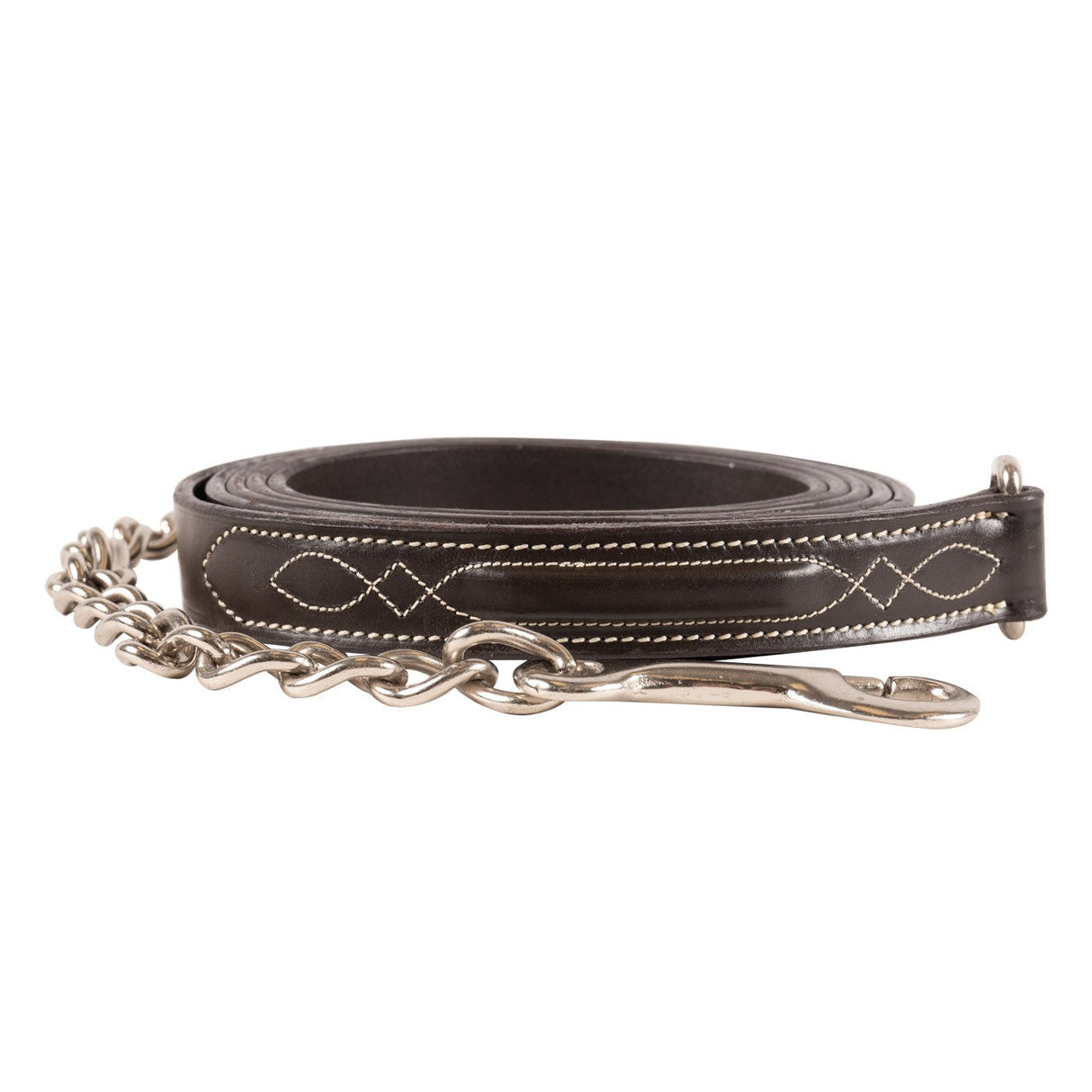 Mondega Fancy Stitched Leather Lead W/ 24 in. Silver Chain