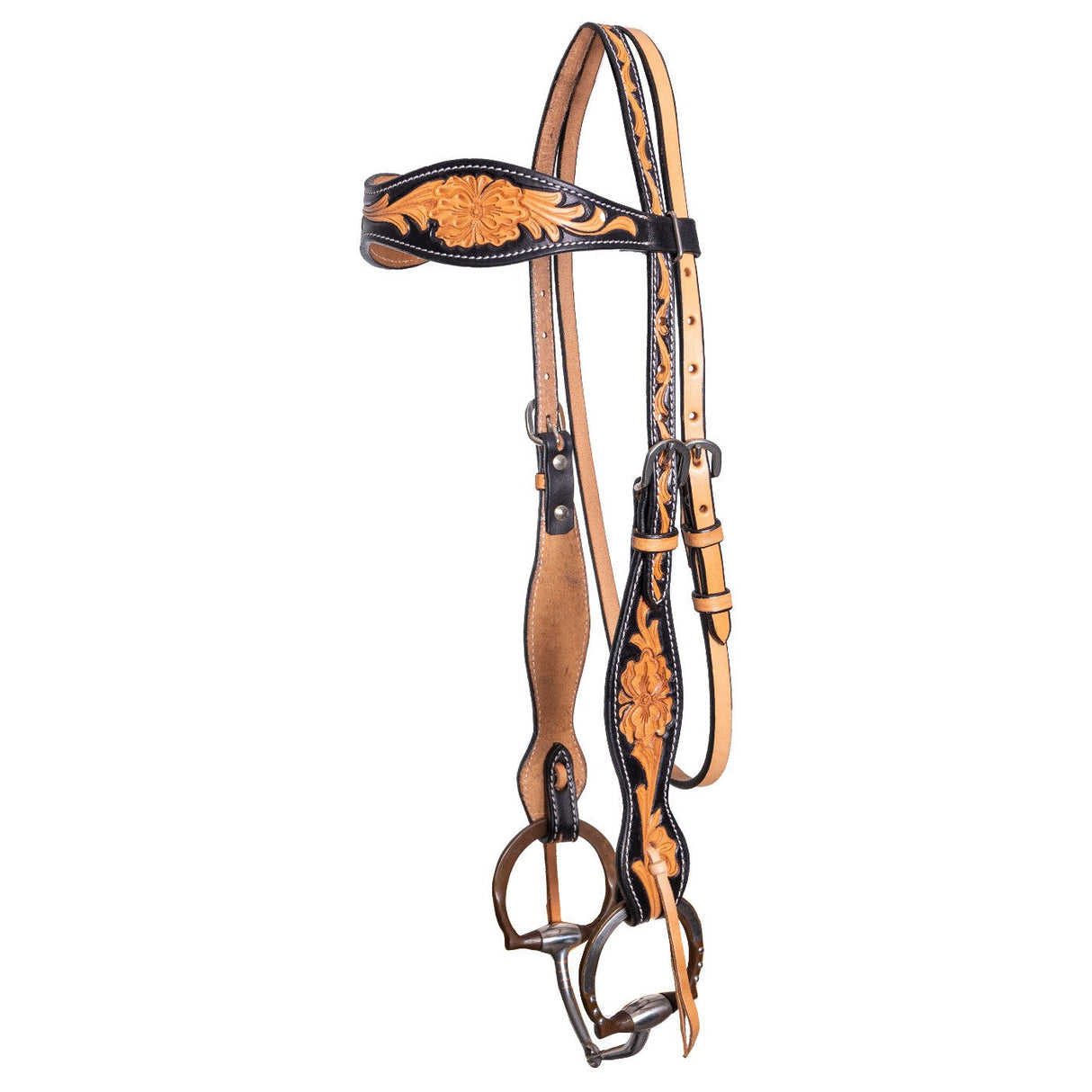 Royal King Flared Two Tone Floral Cowhide Headstall