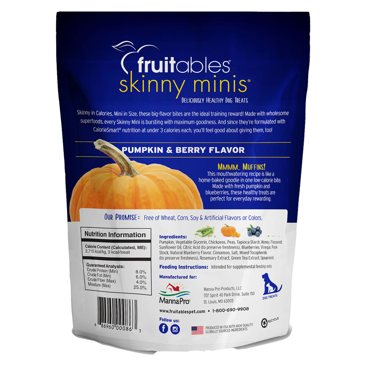 Fruitables Skinny Minis Pumpkin & Berry Chewy Dog Treats 12 oz.