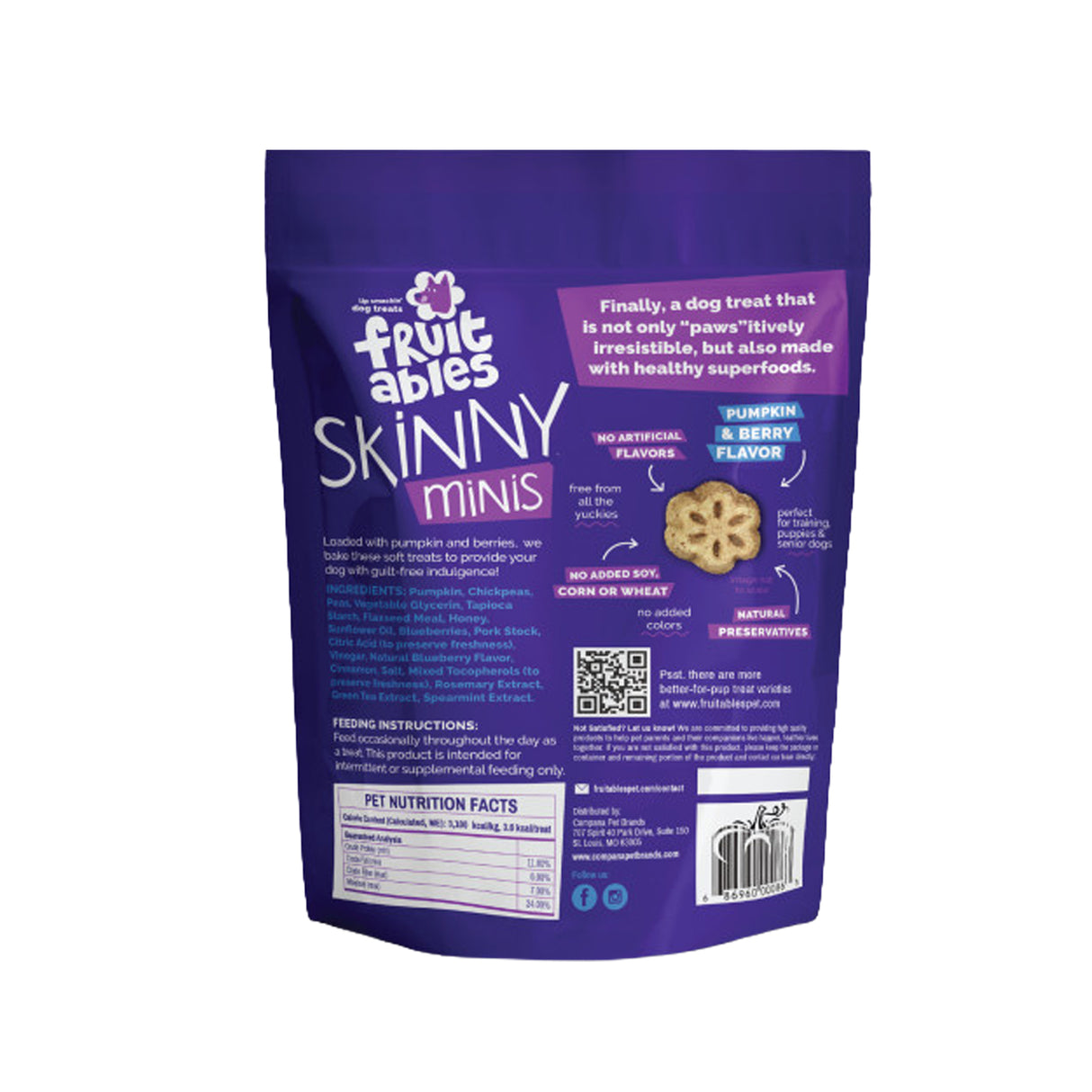 Fruitables Skinny Minis Pumpkin & Berry Chewy Dog Treats 12 oz.