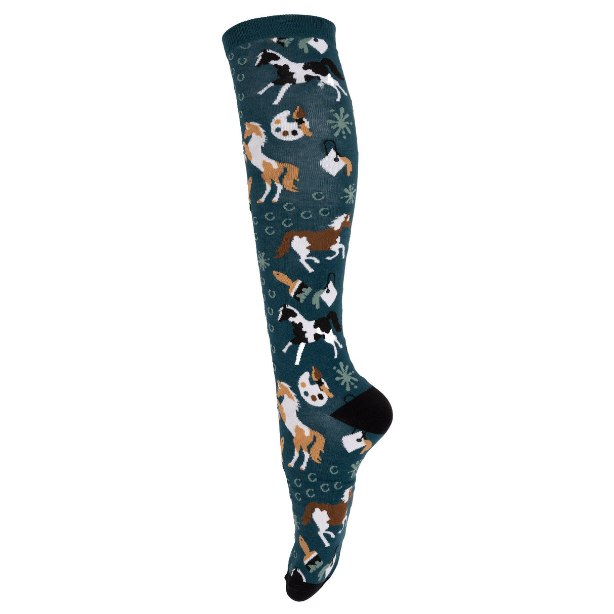 Four White Socks Painted Ponies Knee High Socks