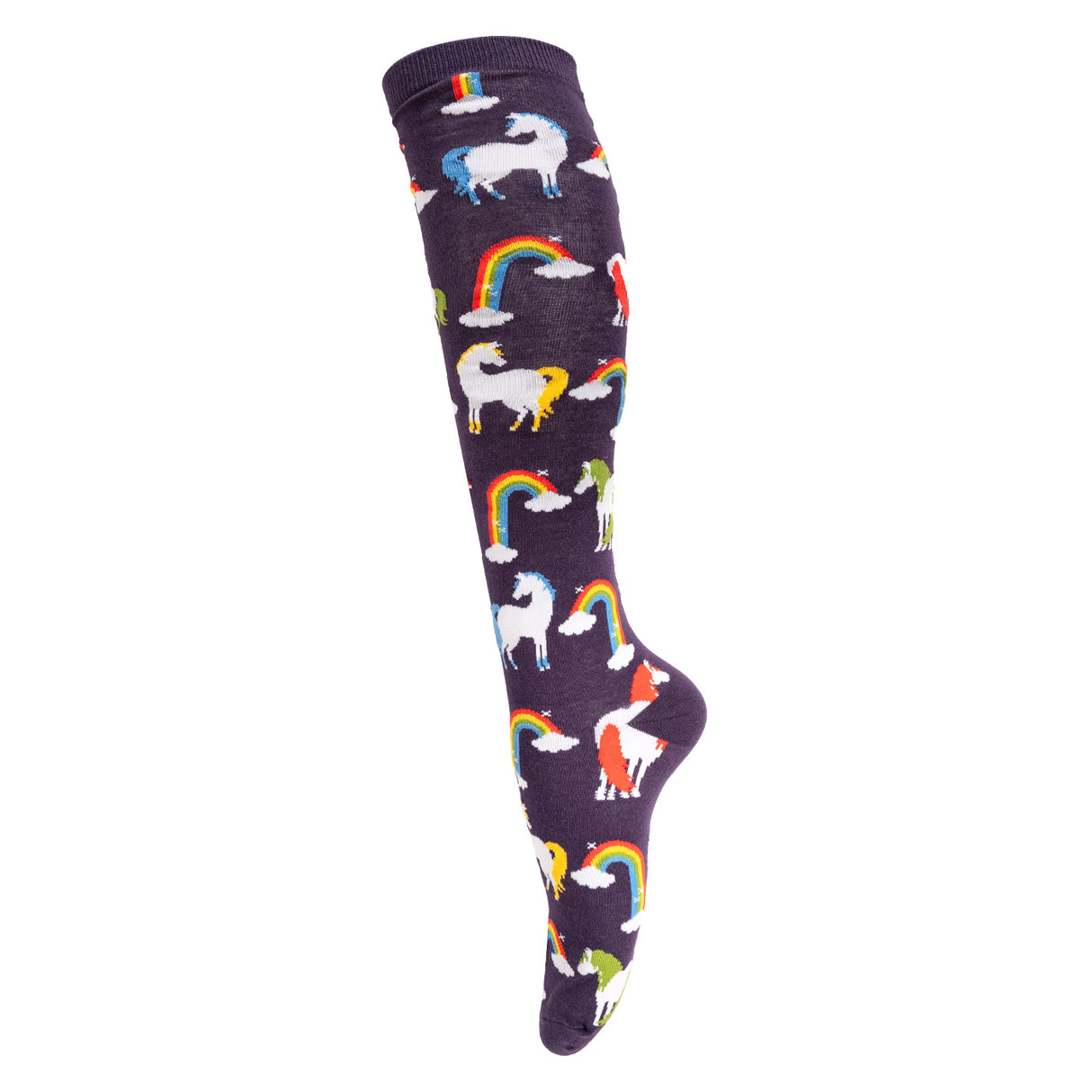 Four White Socks Rainbow Horses Knee High Socks