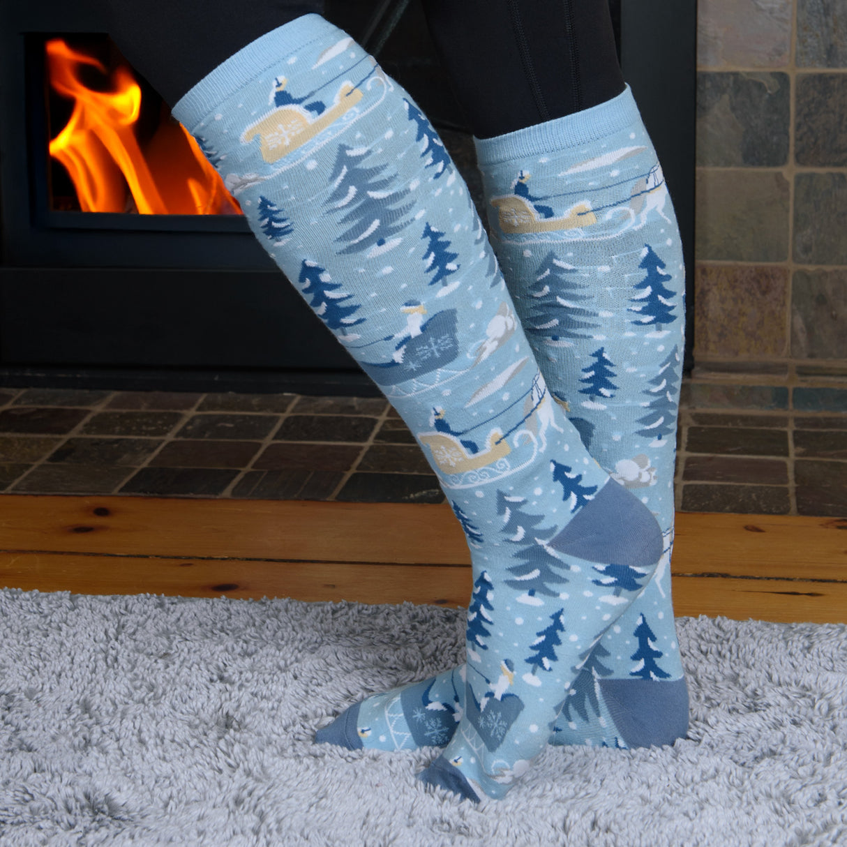 Four White Socks Sleigh Rides Knee High Socks