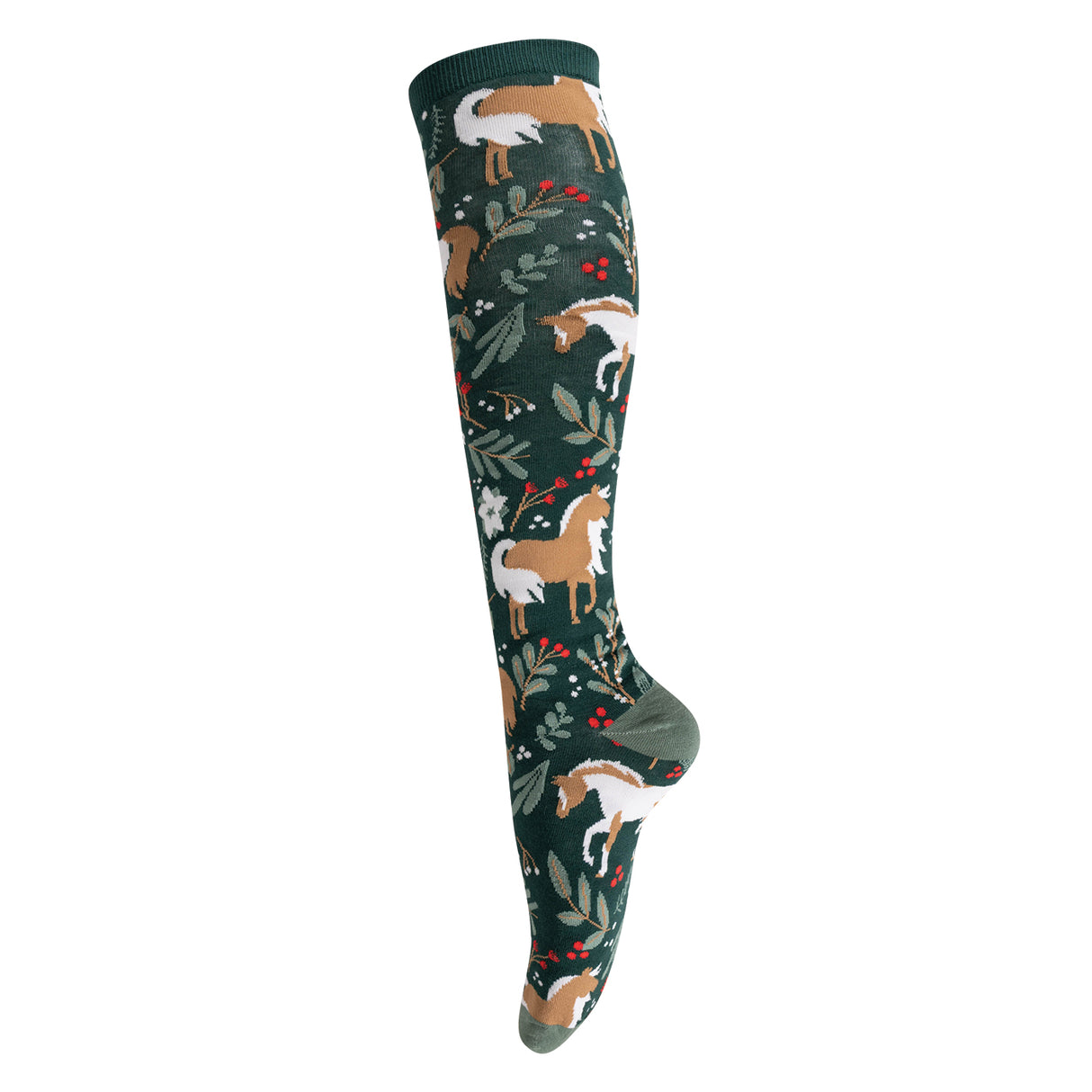 Four White Socks Winterberry Ponies Knee High Socks