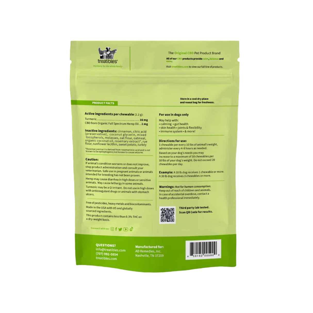 Treatibles Hemp Wellness Turkey Hard Chews 0.95 oz.