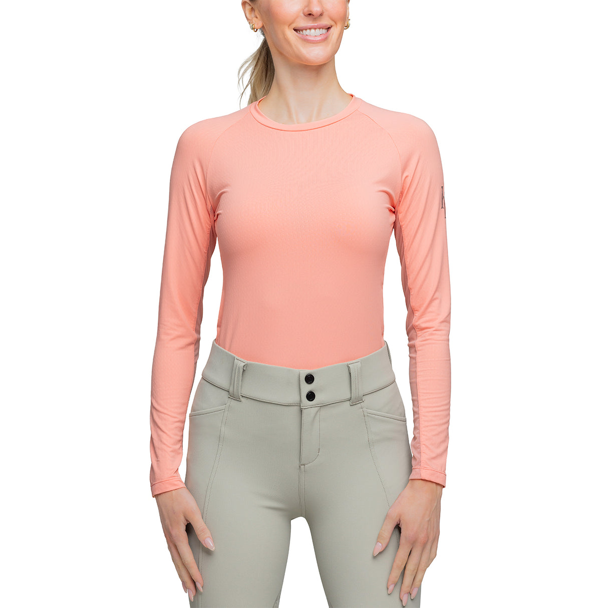 Kastel Monogram Solid Long Sleeve Crew Neck Top