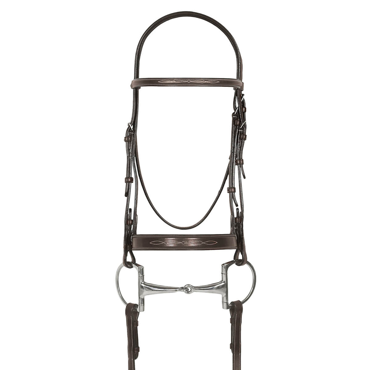 English snaffle bridle with fancy stitching and wide noseband