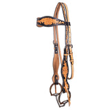 Royal King Flared Two Tone Floral Cowhide Headstall