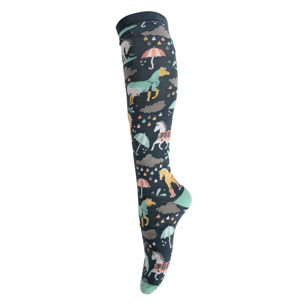 Four White Socks Puddle Ponies Knee High Socks