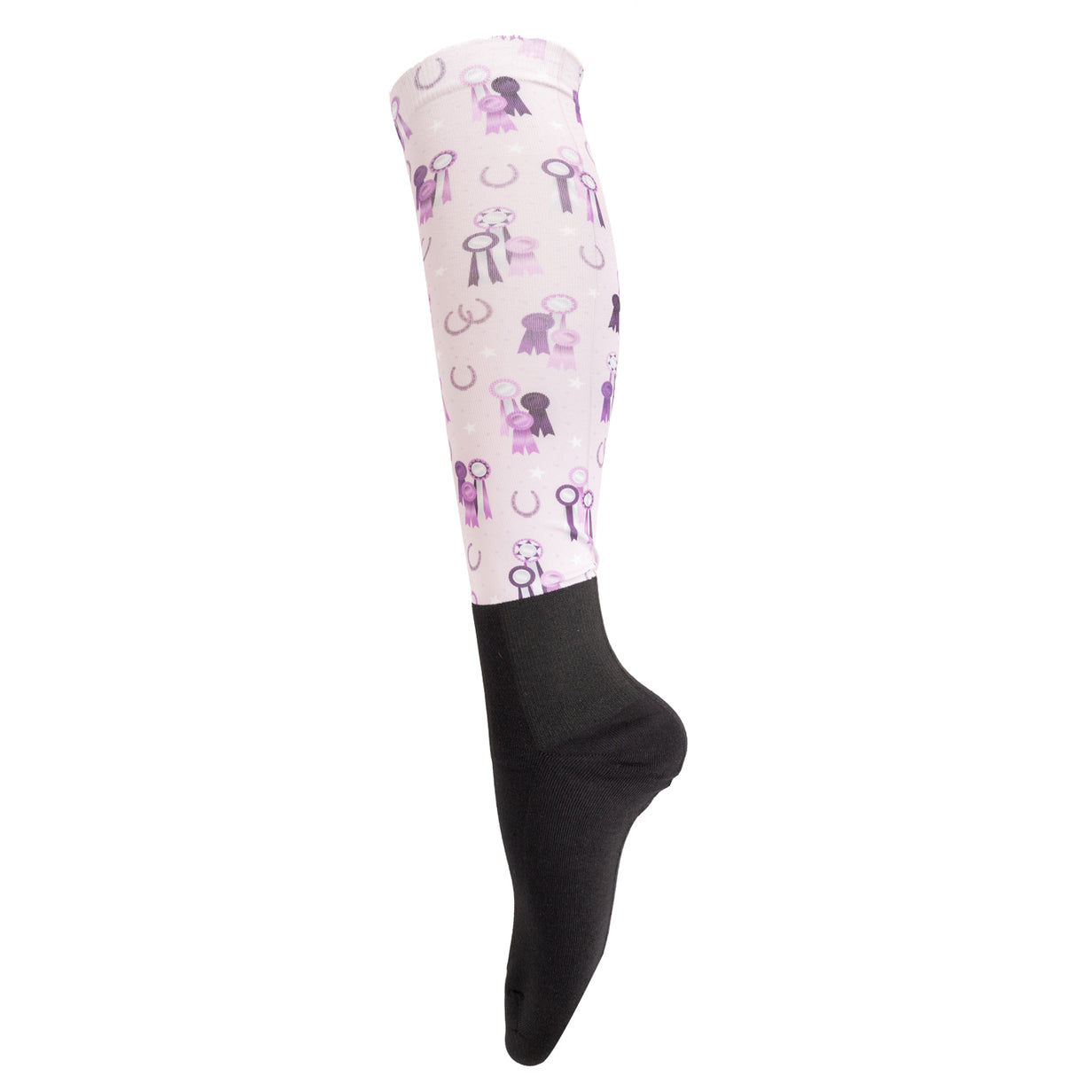 Four White Socks Purple Ribbons Boot Socks