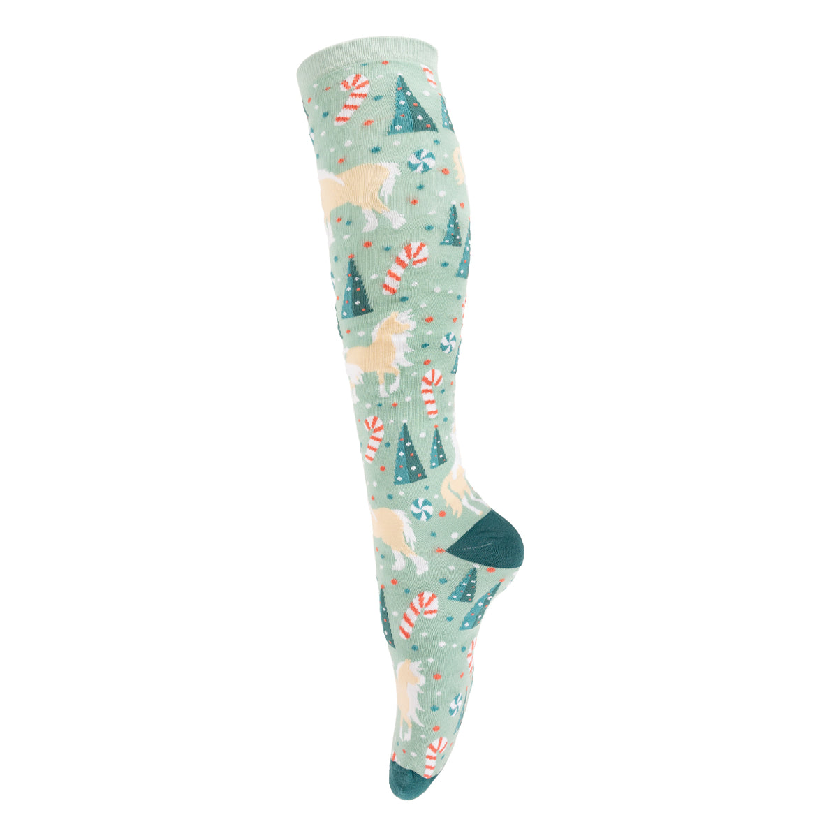 Four White Socks Candy Cane Ponies Knee High Socks