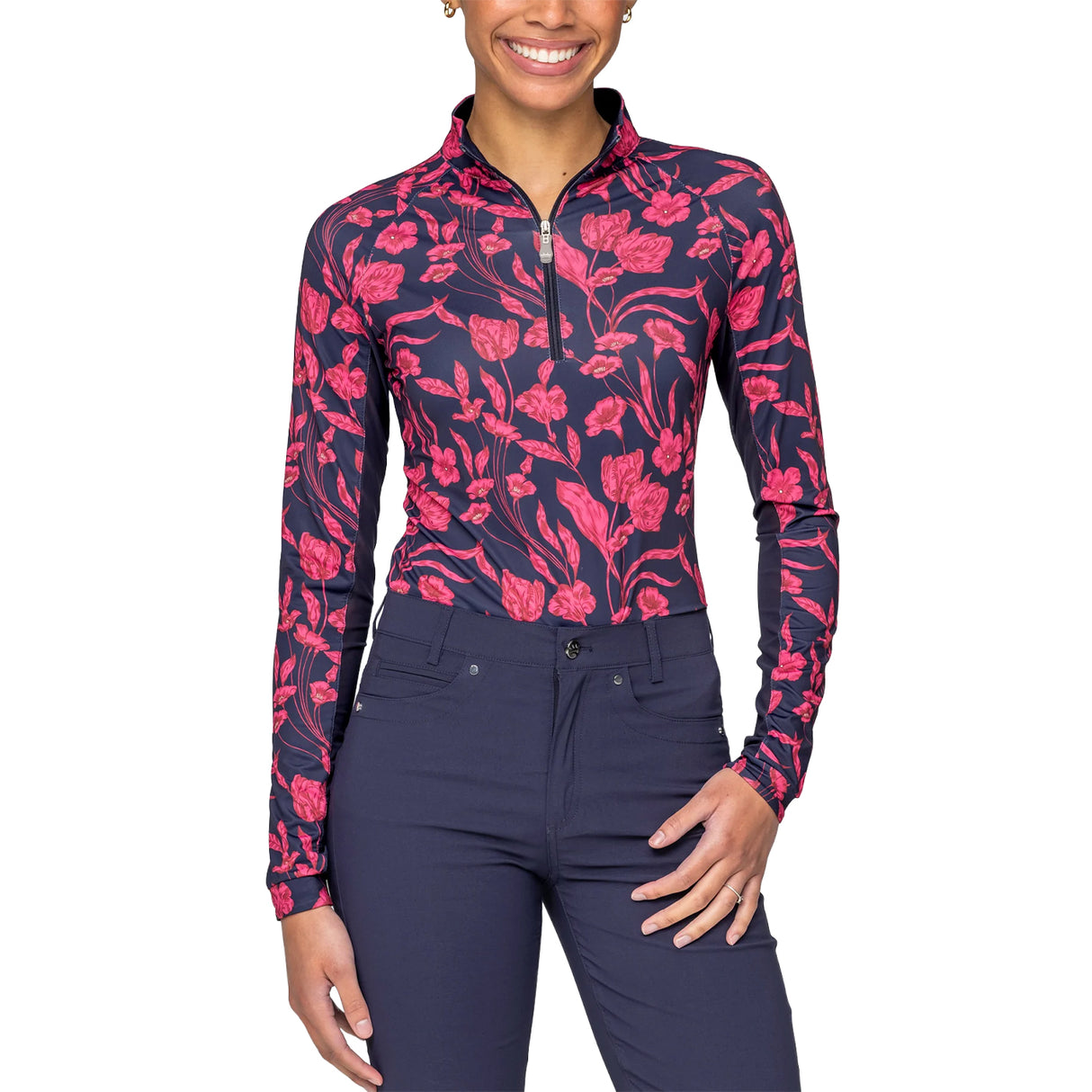 Kastel Denmark Long Sleeve Quarter Zip Print Top